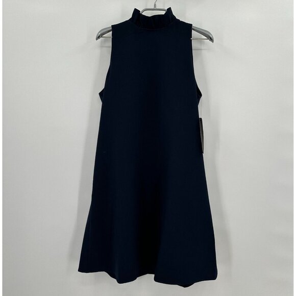 Tuckernuck Navy Blue Blythe Dress M Sleeveless Ruffle Collar Bow Cocktail Party - Picture 2 of 7
